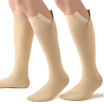 Zipper Compression Socks for Women& Men,15-20 mmHg Medical Graduated Compression Socks for Swelling, Travel, Pregnancy, Flight, Nurses, Running-2 Pairs