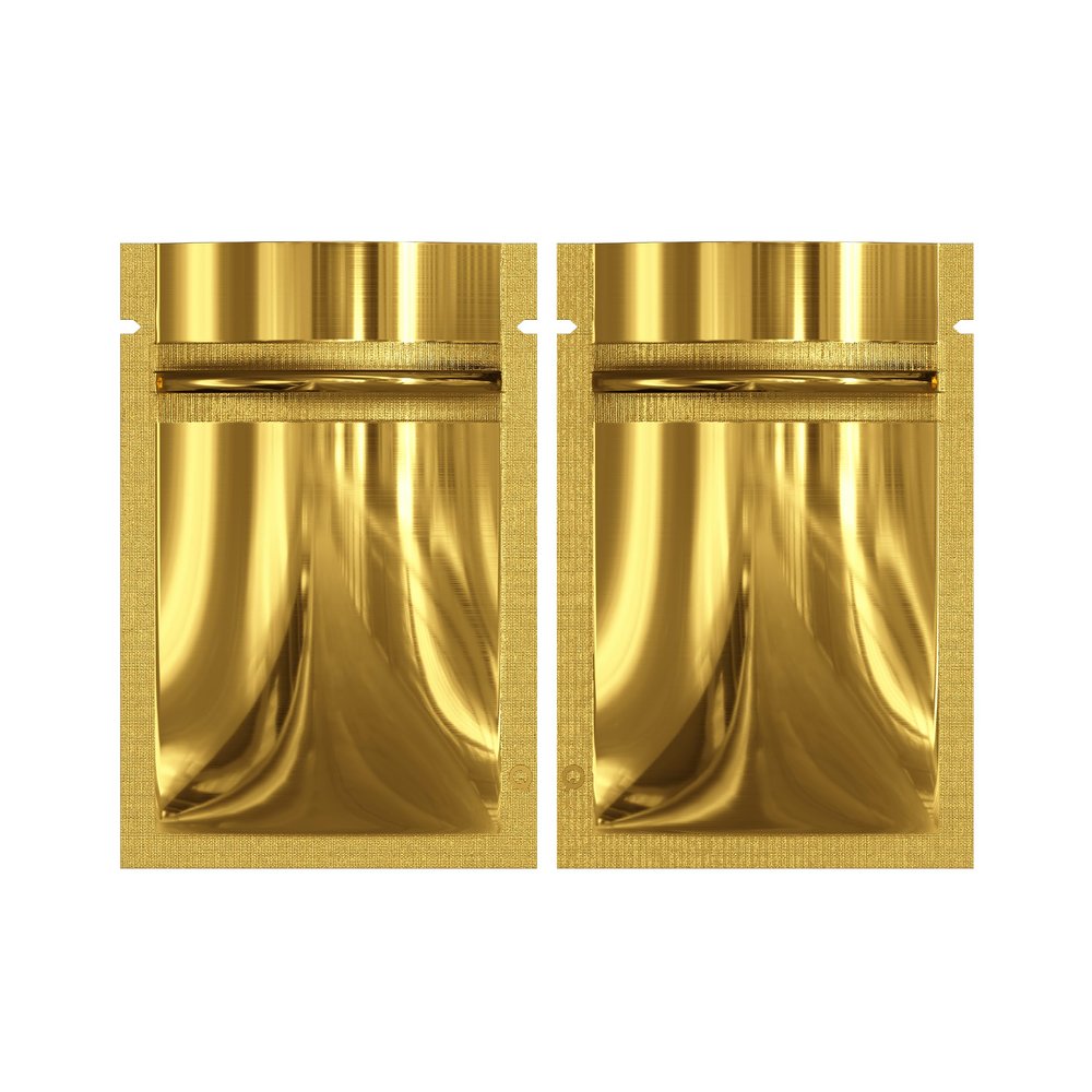 1000 Customized Printed Mylar Bags Design Logo Flat Resealable Zipper Pouches for Small Business, Pop Up Shop, Parties (Glossy Gold, 3.35 inch x 5.12 inch)