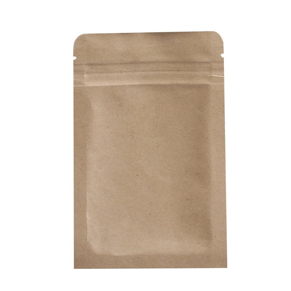 1000 PCS Custom Personalization Brown Kraft Mylar Foil Flat Resealable Zipper Seal Bags for Food Storage, Tea Bags, Parties, Small Businesses (3.54 inch x 5.51 inch)