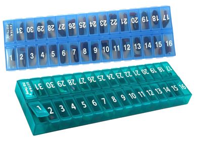 AM/PM 31 Day Once-a Day Monthly Pill Planner Organizers - Large Compartment Pill Boxes Store Medications for Entire Month Plus Compartment for Extra Pills (AM/PM) (Blue & Teal)