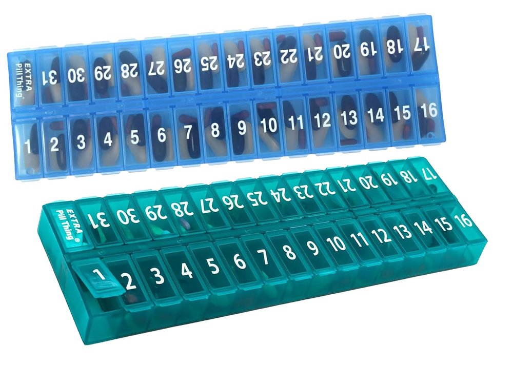 AM/PM 31 Day Once-a Day Monthly Pill Planner Organizers - Large Compartment Pill Boxes Store Medications for Entire Month Plus Compartment for Extra Pills (AM/PM) (Blue & Teal)