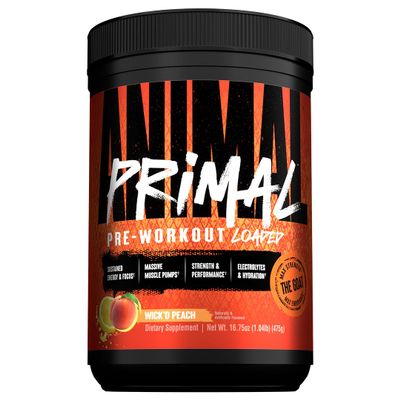 Animal Primal Muscle Hydration + Preworkout Powder Contains Beta Alanine, 3DPump, Caffeine & Electrolytes Improves Energy, Focus, Endurance & Absorption New Wickd Peach Flavor, 16.75 oz