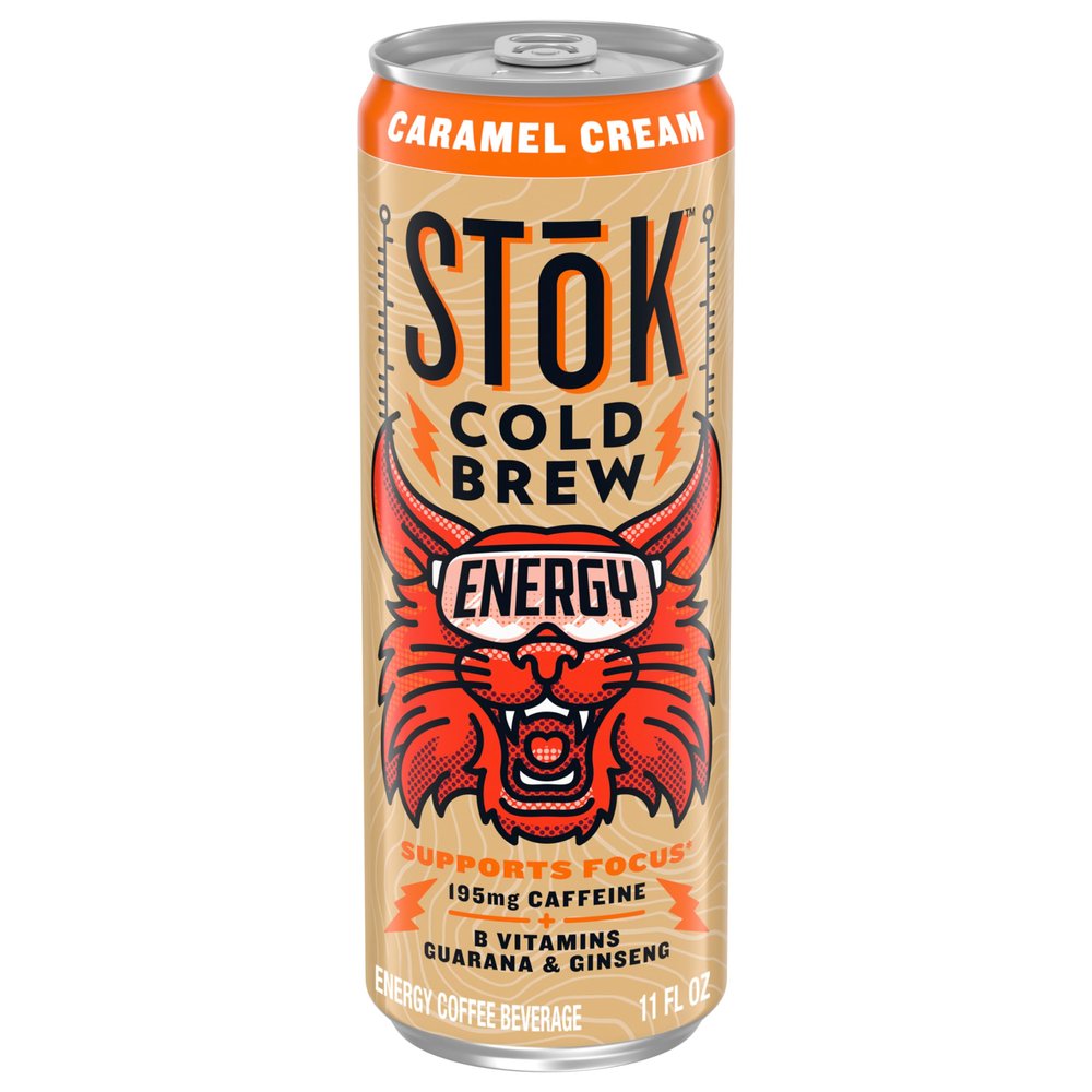 SToK Cold Brew Energy Caramel Cream, Ready to Drink Canned Coffee with 195mg Caffeine to Help Support Focus, B Vitamins, Guarana and Ginseng, 11 fl oz