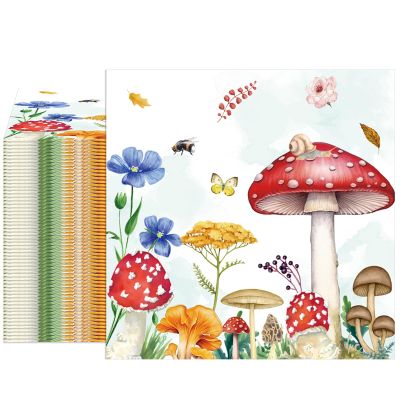 40 PCS Mushroom Paper Napkins, Forest Mushroom Floral Disposable Napkins, Vintage Botanical Wildflower Bee Butterfly Napkins for Woodland Baby Shower, Birthday Party, Tea Party & Garden Table Decor