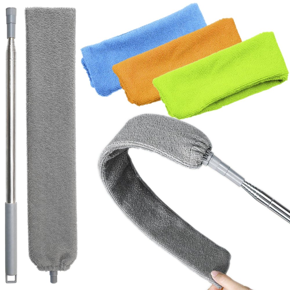 100 inches Retractable Gap Dust Cleaner Cleaning Tools with 4 Microfiber Dusting Cloths Long Handle, Washable and Retractable Duster Brush for Cleaning Under Appliances Furniture Couch Fridge