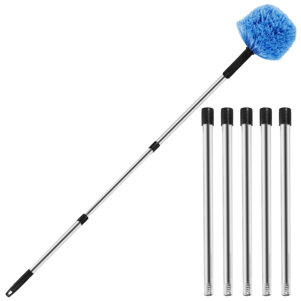 2-10 FT Cobweb Duster with Extension Pole, Long Handle Spider Web Cleaner, Heavy Duty Sturdy Telescoping Pole, Medium Stiff Bristles, Lightweight Spider Web Brush for Outdoor & Indoor Cleaning (10 Ft)