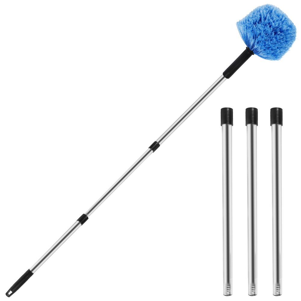 Cobweb Duster with Extension Pole 2-8 FT, Telescopic Long Handle Spider Web Cleaner Brush for High Ceilings and Ceiling Fans, Lightweight Washable Duster Head for Indoor Outdoor Corner Cleaning (8 Ft)