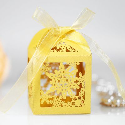 50PCS Laser Christmas Gift Boxes Candy Chocolate Gift Boxes with Ribbon Snowfake Christmas Treat Boxes Candy Cookie Present Boxes DIY Candy Boxes for Wedding Birthday Baby Shower Holiday Party M