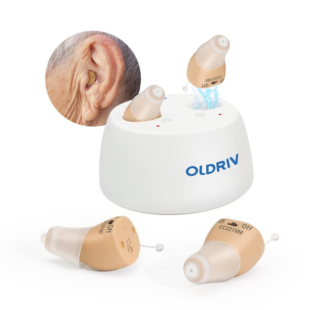 Oldriv Rechargeable Hearing Aids for Adults Seniors, 1 Pair Completely-in-Canal (CIC) Hearing Aids for Adults Seniors Rechargeable OTC Hearing Aids Beige