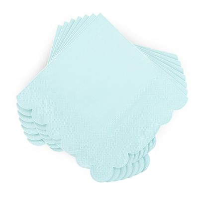 100 Pcs Cocktail Napkins Scalloped Edged Dessert Napkins Folded 5 x 5 Inches Blue Disposable Napkins for Dinner Wedding Birthday Party
