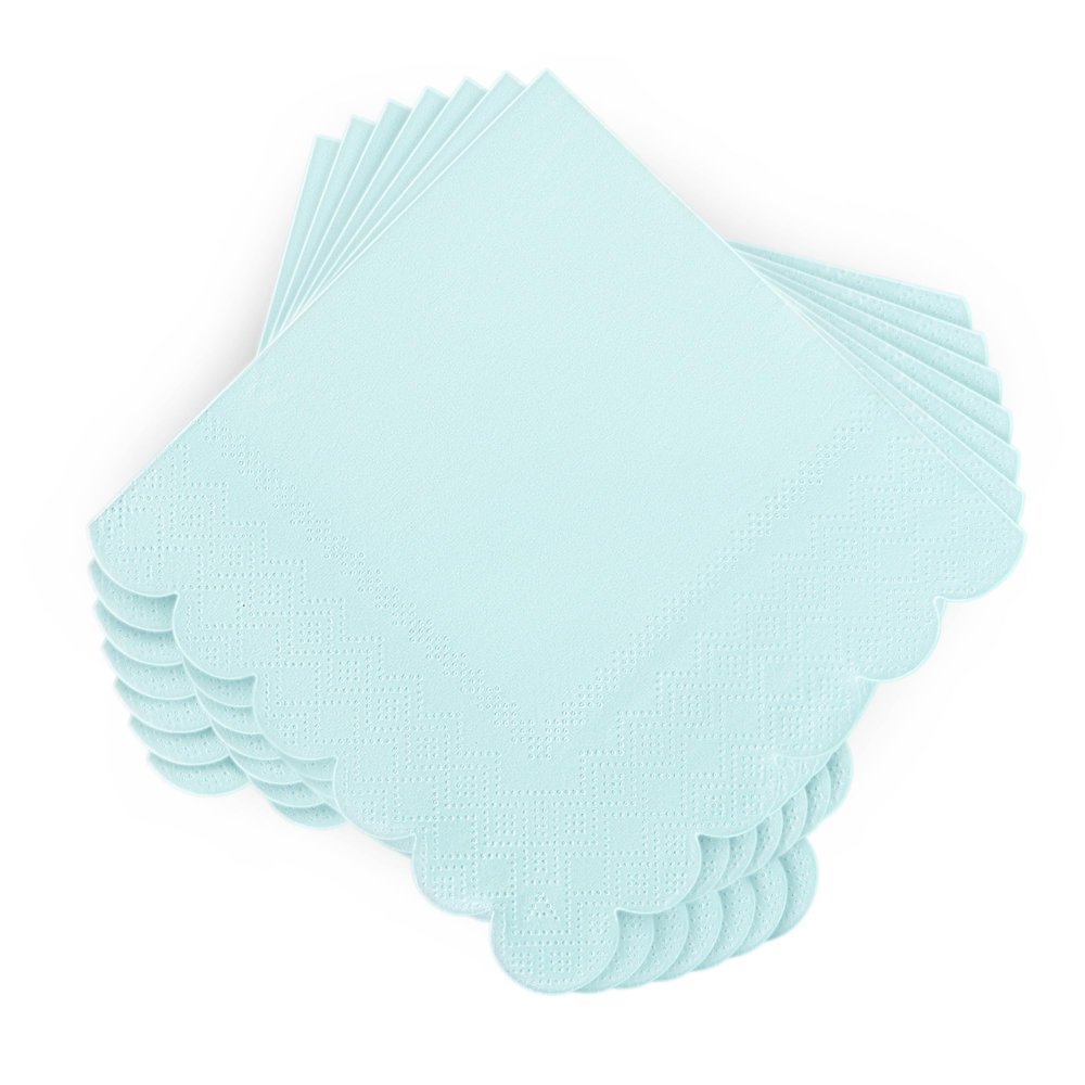 100 Pcs Cocktail Napkins Scalloped Edged Dessert Napkins Folded 5 x 5 Inches Blue Disposable Napkins for Dinner Wedding Birthday Party