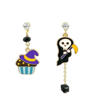 Color matching cartoon pumpkin ghost earrings 925 silver needle earrings (Style 1)