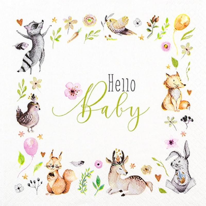 20 x Paper Napkins 33 x 33 cm with Animals Design
