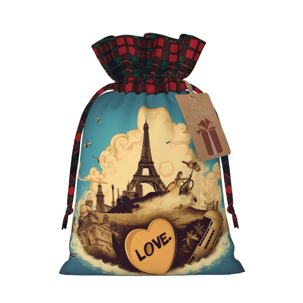 Christmas Gift Bag with Drawstring Christmas Wrapping Bags I Love to Travel Drawstring Gift Bag for Xmas Burlap Gift Bags Halloween Candy Bags Reusable Xmas Present Bags for Party Decorations Medium