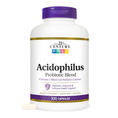 21st Century Acidophilus Probiotic Blend Capsules (300 Count), Daily Probiotic Supplement with Lactobacillus Acidophilus, Supports Digestive Health & Immune System, Non-GMO, Gluten-Free