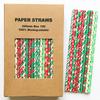 100 Pcs Mixed 10 Styles Christmas Paper Straws, Multi Green Red Gold Santa Claus Fawn Reindeer Snowflake Xmas Tree Holiday Party Drinking Straws, Kids Retro Craft Cake Pop Sticks (Vintage Christmas) view 1