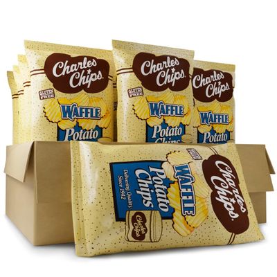 Charles Chips Family Size Waffle, Pack of 4 (8 oz Each) Crispy and Crunchy, Ideal for Snacks and Parties