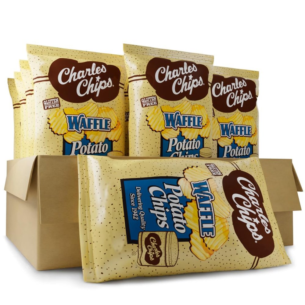 Charles Chips Family Size Waffle, Pack of 4 (8 oz Each) Crispy and Crunchy, Ideal for Snacks and Parties
