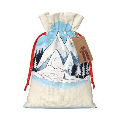 WXZYFP Snow-capped mountains Linen drawstring gift bag, Christmas, birthday, party gift packaging, easy to wash