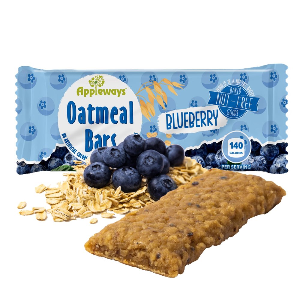 Appleways Blueberry Oatmeal Bars, 1.2 oz, 216 Count - Individually Wrapped, Whole Grain Soft Baked Oat Snack Bars, Healthy and Nut-Free Breakfast Bar Snacks for On the Go, Made in USA (16.2 lbs Total)