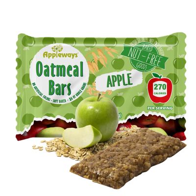 Appleways Apple Oatmeal Bars, 2.4 oz, 160 Count - Individually Wrapped, Whole Grain Soft Baked Oat Snack Bars, Healthy and Nut-Free Breakfast Bar Snacks for On the Go, Made in USA (24 lbs Total)
