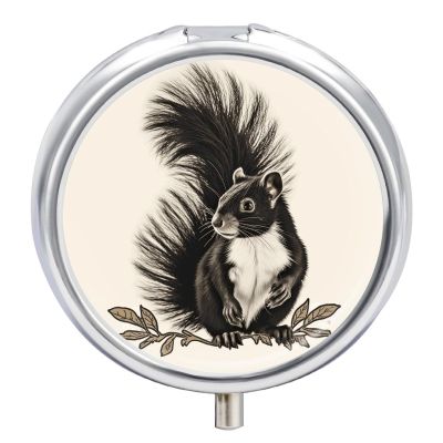 Skunk Printed Pill Box Pill Container Portable Medicine Pill Case Metal Travel Pill Box Vitamin Container with 3 Compartment Medicine Case