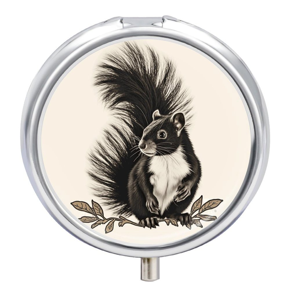 Skunk Printed Pill Box Pill Container Portable Medicine Pill Case Metal Travel Pill Box Vitamin Container with 3 Compartment Medicine Case