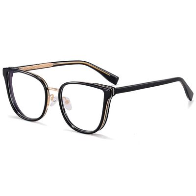 Cat Eye Glasses Blue Light Filter Clear Lens Tr90 Square Glasses Frame Women Acetate Temple, Black With Clear