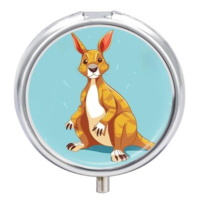 Funny Cartoon Kangaroo Zoo Printed Pill Box Pill Container Portable Medicine Pill Case Metal Travel Pill Box Vitamin Container with 3 Compartment Medicine Case