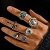 Cross skull ring set of six, eye eagle men's ring set view 2