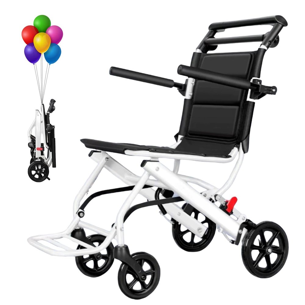 OSKOPWRC Lightweight Transport Wheelchair, Folding Transport Chair with 250Lbs Weight Capacity, Handbrakes & Footrest, Easy for Travel, Portable Wheelchair for Seniors Adults White