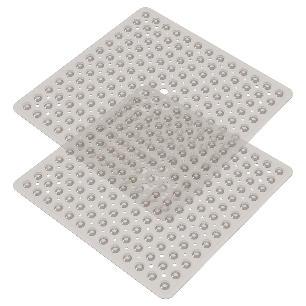 2Pack Shower Mats for Inside Shower, 20.87 x 20.87 Inch Non Slip Shower Mat with Suction Cups and Drain Holes, Fast Drying Bath Tub Mats, Shower Mats for Inside Shower, Easy Drying, Washable (Grey)