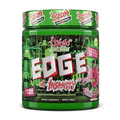 Psycho Pharma Strongest High Stim Preworkout Powder - Edge of Insanity - Most Intense Pre Workout Supplement for Pumps, Strength, Energy and Feel Good Focus. Rivals Famous PWOs of The Past