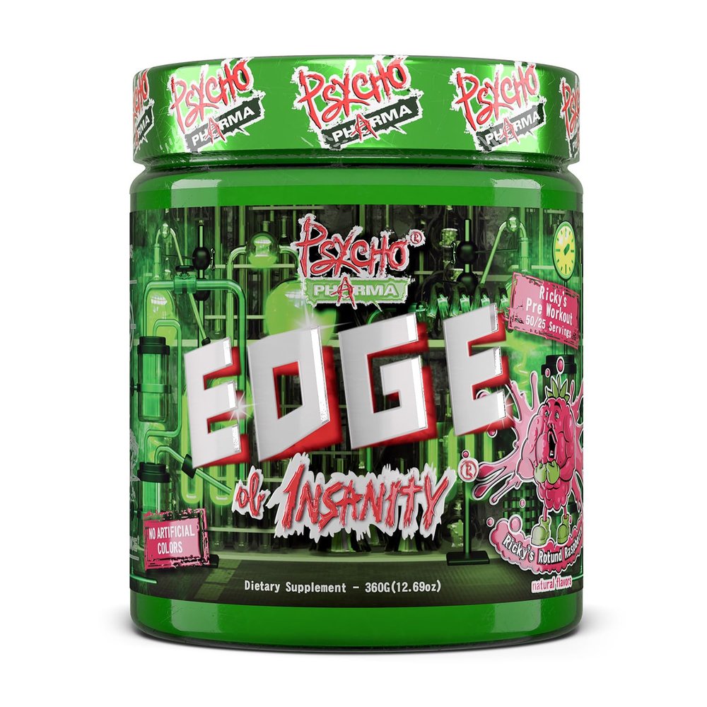 Psycho Pharma Strongest High Stim Preworkout Powder - Edge of Insanity - Most Intense Pre Workout Supplement for Pumps, Strength, Energy and Feel Good Focus. Rivals Famous PWOs of The Past