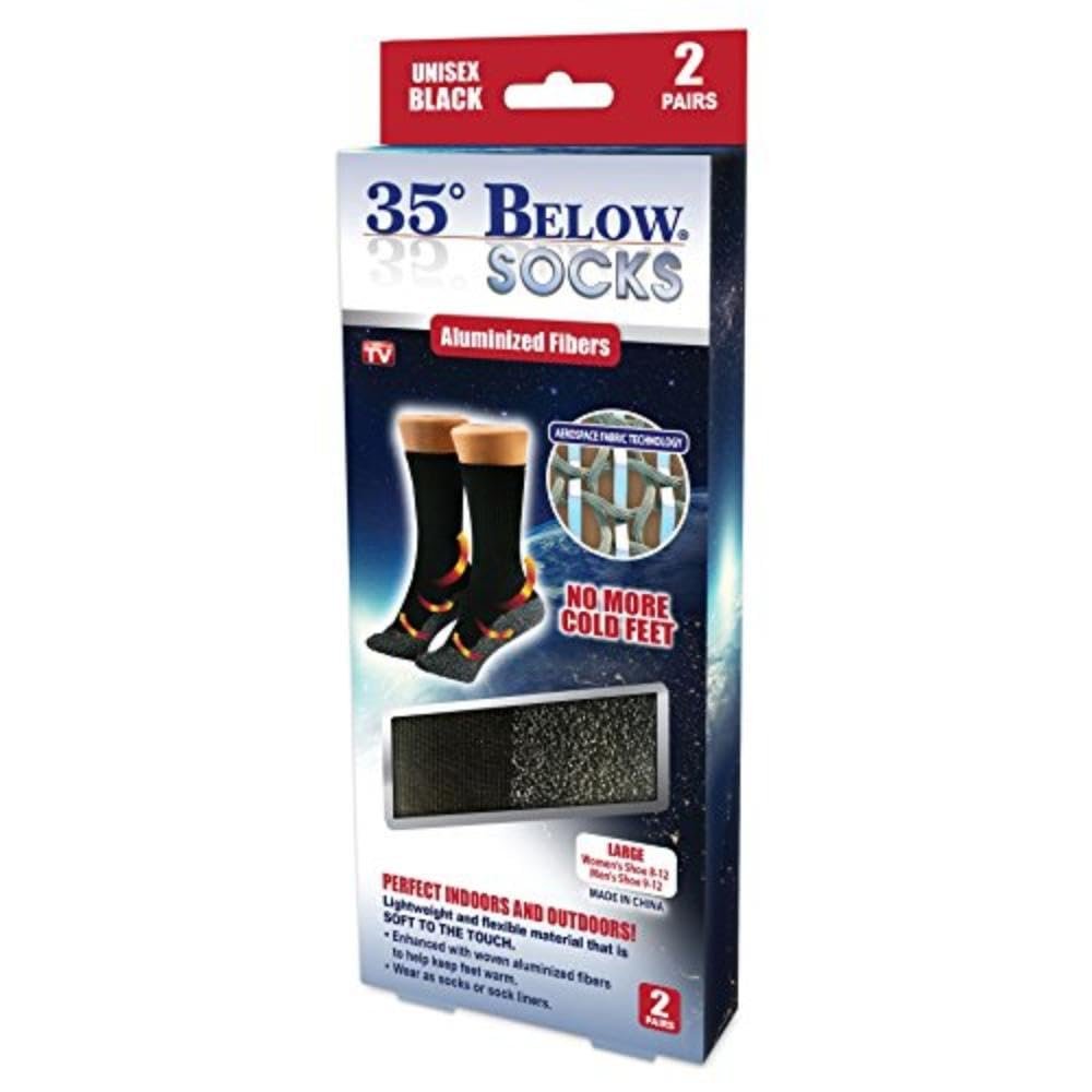 35 Below Compression Socks 2 PAIR with Aluminized Fibers, Black, Large - xlarge