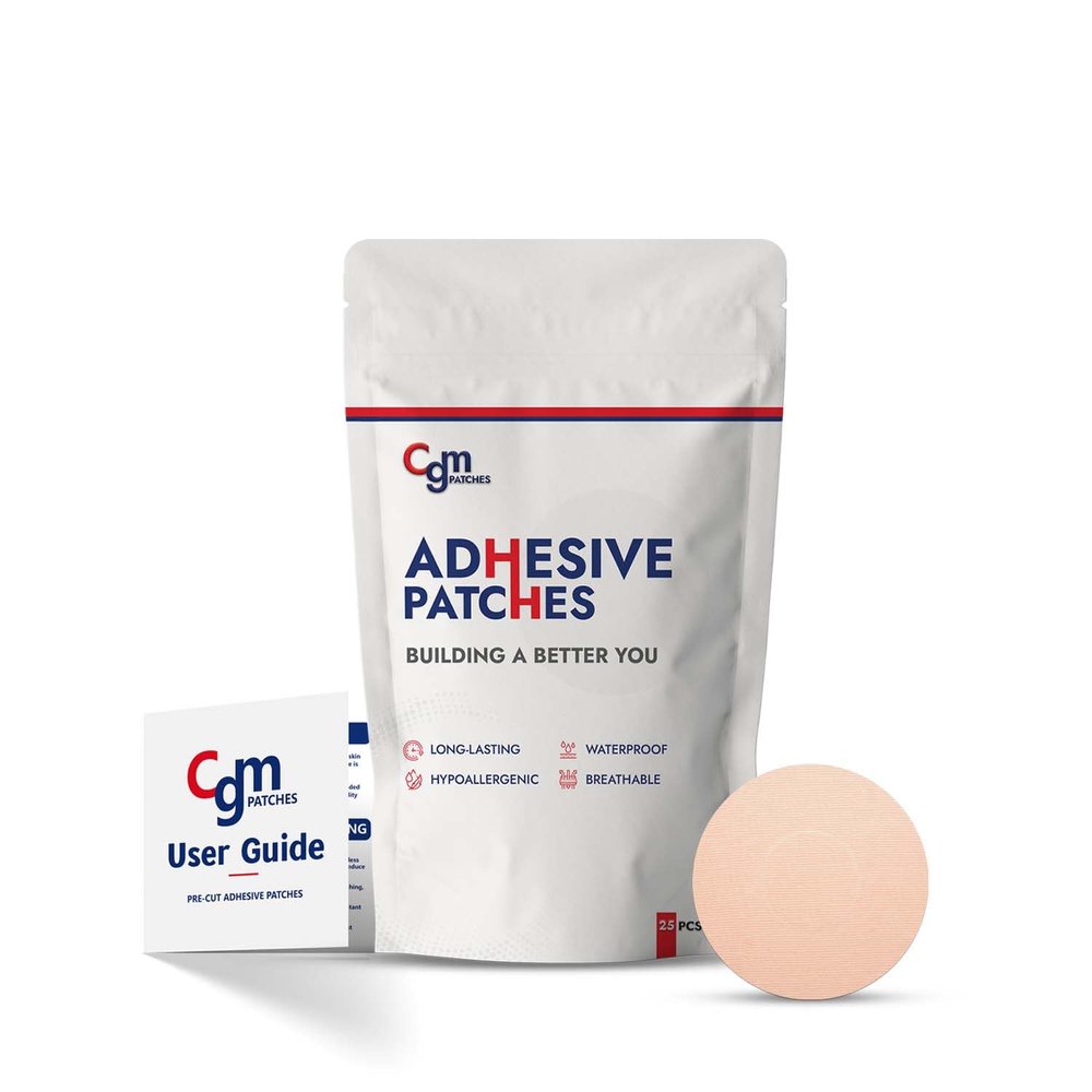 CGM Patches Adhesive Libre 3 / Libre 3 Plus CGM Sensor Patches Without Cutout, Hypoallergenic, Waterproof, Sweatproof, Medical-Grade Adhesive, Patches, Covers | Lasts 10-14 Days | Pack of 25 (TAN)