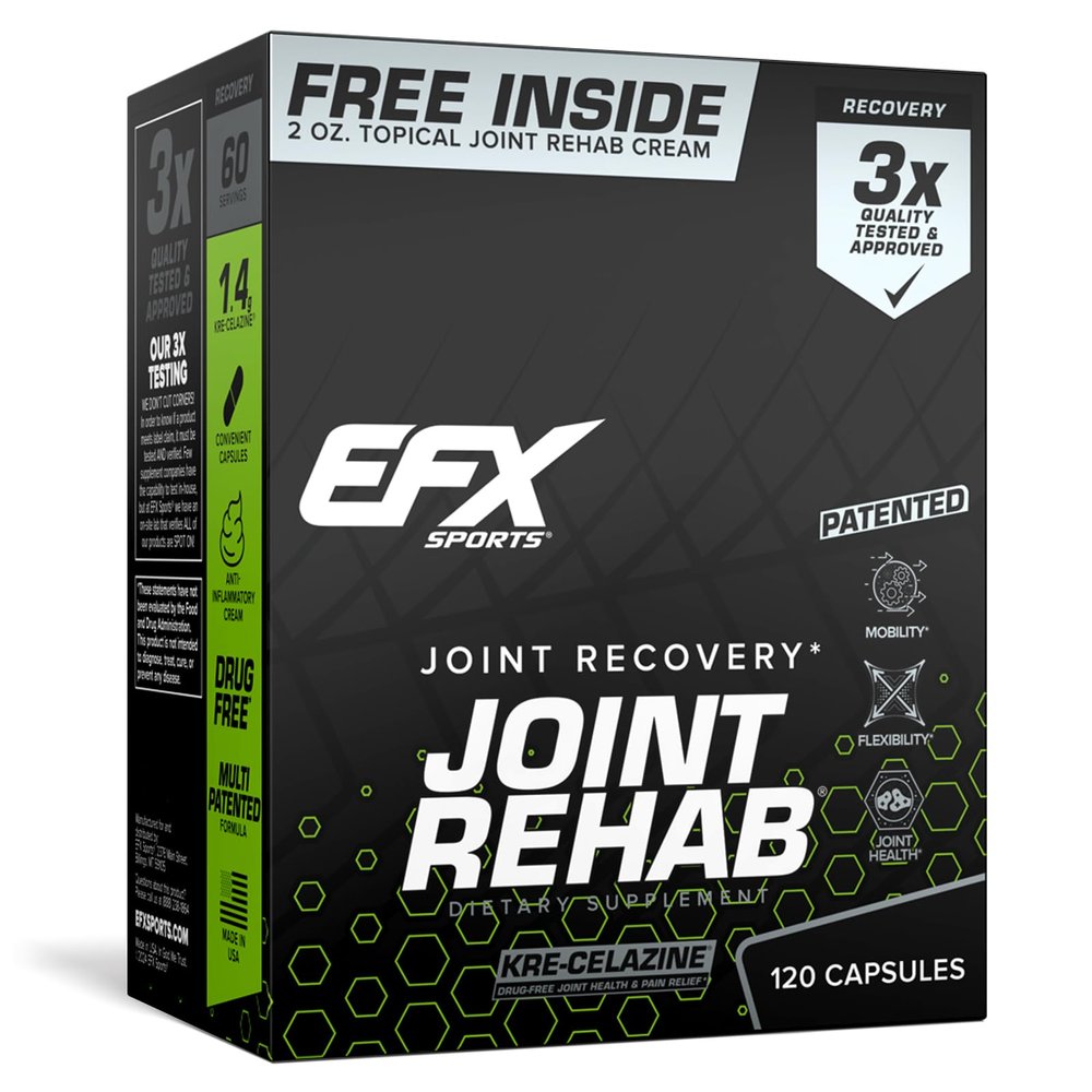 EFX Sports Joint Rehab Recovery Kit | Powered by Kre-Celazine | for Mobility & Joint Health | 120 Capsules Kre-Alkalyn Creatine + 2 oz Topical Cream