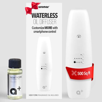 AROMAR Waterless Plug-in Aroma Diffuser - Cold-Air Essential Oil Machine, App-Controlled, Covers 500 Sq.Ft - 'New York' Scent Included - Perfect for Home, Office, & Business use - White