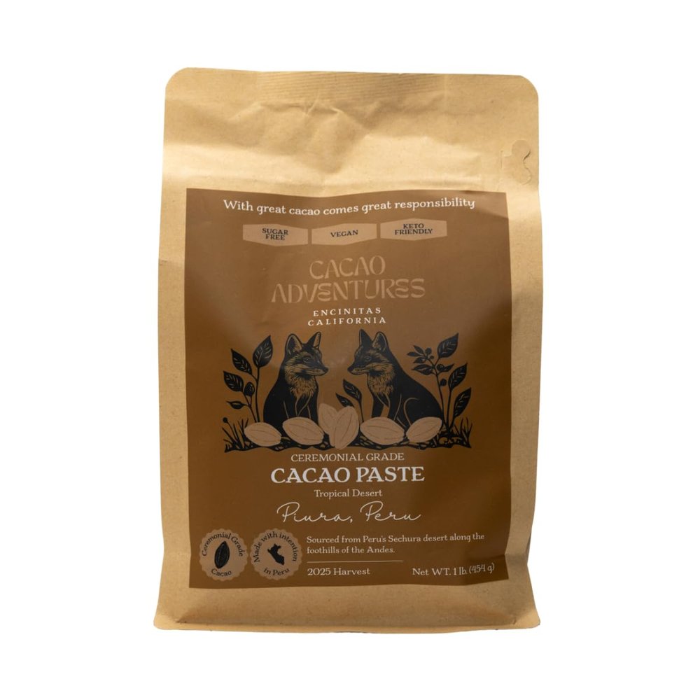 Cacao Adventures Ceremonial Grade CacaoDairy Free & Vegan | Unsweetened | Ethically sourced and sustainably grown | Vegan Peruvian Cacao Ceremonies, 1 Pound (Pack of 1)
