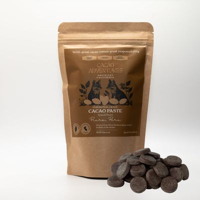 Cacao Adventures Ceremonial Cacao | Tropical Desert Peru 100% Pure Raw Cacao | Dairy Free & Vegan | Unsweetened | Ethically Sourced and Sustainably Grown | Cacao Ceremony | Piura Blanco, 8 oz