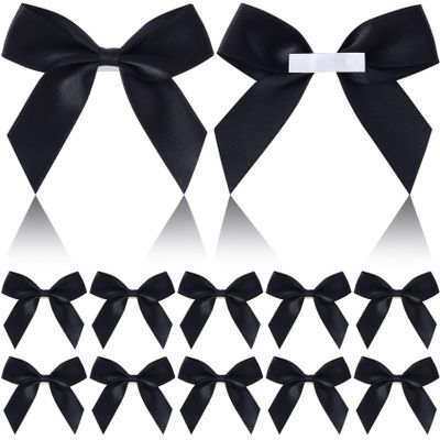 Pndeyo 15pcs 2.5" Self-Adhesive Gift Wrap Bows, Soft Non-Faded Satin Ribbon Bow, Premade Craft Bowknot for Christams Wedding Birthday Party Bridal Shower Baby Shower Decorations- Black
