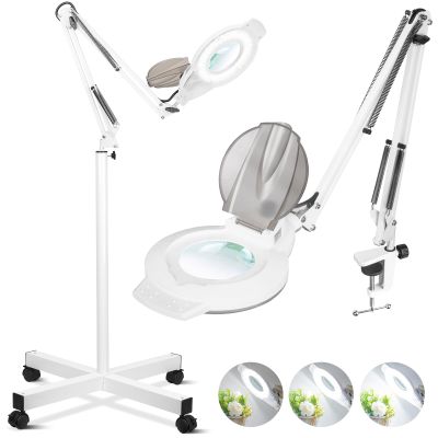 10X Magnifying Glass with Light and Stand, NUEYiO 2200 Lumen Stepless Dimmable Magnifying Floor Lamp, 2-in-1 Adjustable Metal Swing Arm Lighted Magnifier, Mag Lamp for Estheticians Crafts Facial