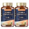 13-in-1 Vitamin B Complex Plus with Vitamin B1, B2, B3 (Niacin), B4, B5, B6, B7 (Biotin), B8 (Inositol), B9 (Folate), B12, C, D3, K2 for Energy, Nerve, Immune, Skin - 120 Caps per Bottle - 2 Bottles view 1