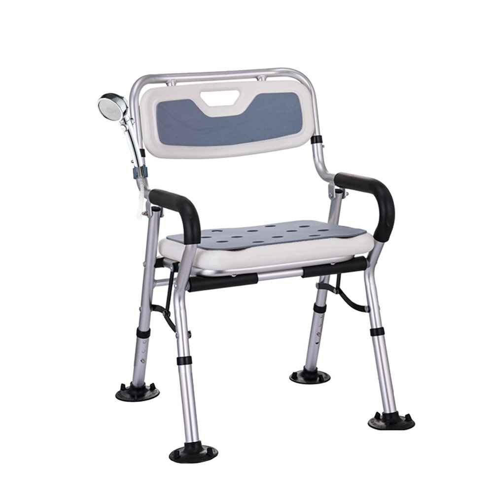 Shower Seat with Hand Shower Set,Folding Bench with Anti-Slip Rubber Tips,Foldable Bathroom Stool Foldaway Shower Chair Adjustable 330Lb Capacity for Senior Handicap Disabled