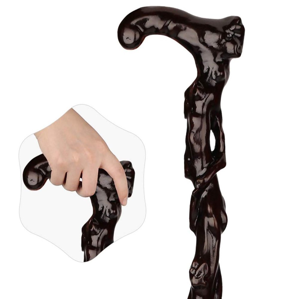 GEDRACKPMYN Wooden Walking Cane for Men & Women, Wood Carving Fancy Cane Lightweight and Sturdy Offset Walking Stick, Retro, Ergonomic, Handmade,Height 150-155cm