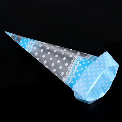 Dotted Sweet Corn Bags 50 C Cone Sd Treat Corn Bags Treat Cellophane with Tie Cherry (Blue 4 silk*17CM*30CM)