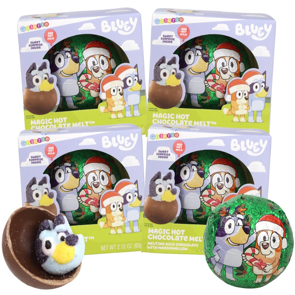 Galerie Christmas Bluey Hot Chocolate Balls with Marshmallow Inside, Holiday Drink Cocoa Melts, Stocking Stuffer Gifts, 2.12 Ounces Each (Pack of 4)