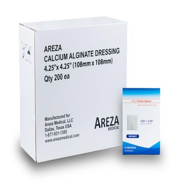 Areza Medical - Calcium Alginate - Wound Dressing Pads - Sterile - 4.25" X 4.25" (10.8 cm X 10.8 cm) - 10 PCS per Box - 20 Boxes (Total of 200 PCS)