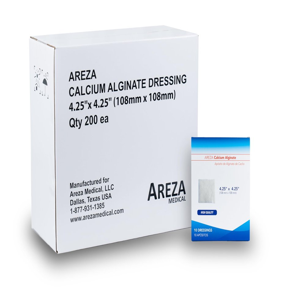 Areza Medical - Calcium Alginate - Wound Dressing Pads - Sterile - 4.25" X 4.25" (10.8 cm X 10.8 cm) - 10 PCS per Box - 20 Boxes (Total of 200 PCS)