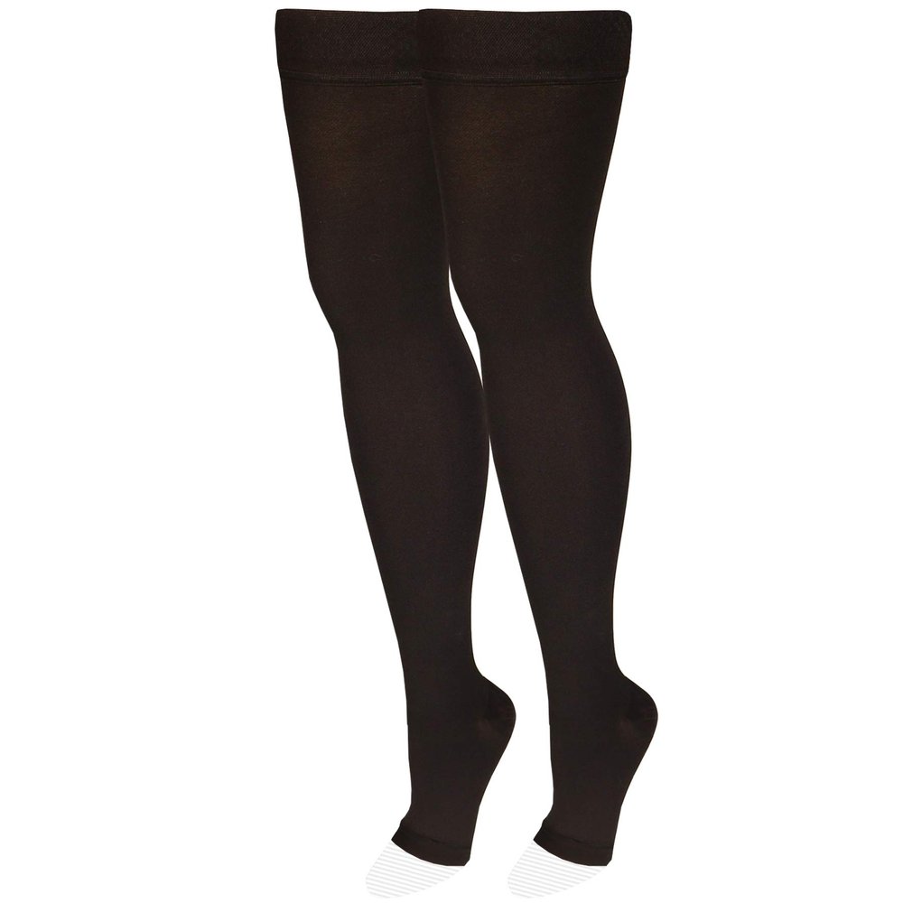 NuVein Medical Compression Stockings, 30-40 mmHg Support, Women & Men Thigh Length Hose, Open Toe, Black, X-Large